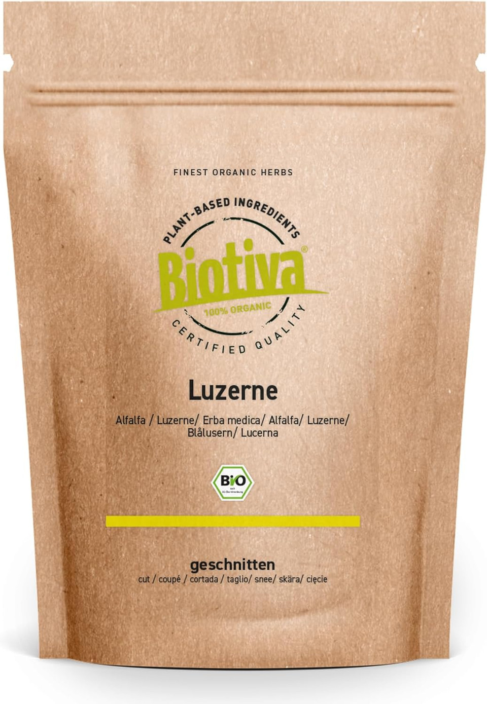 Biotiva Lucerne Cut Bio 100g - Medicago Sativa - Herbal Tea - Bottled and Controlled in Germany (DE-ÖKO-005)