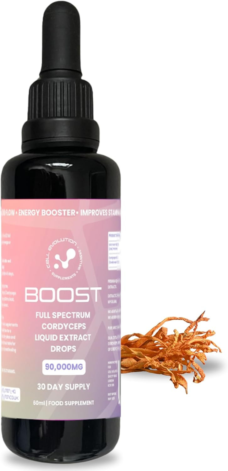Cell Evolution Cordyceps Full Spectrum Liquid Mushroom Drops Supplement, Super Strength 90,000mg (15:1), Energy Booster & Improves Performance, Natural & Suitable for Vegans & Vegetarians