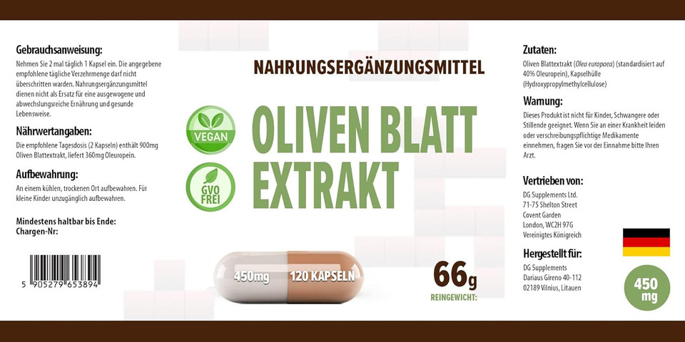 Hepatica Olive Leaf Extract 450mg | 120 Vegan Capsules | 40% Oleuropein | High Strength Immune Health Support | 3rd Party Lab Tested | No Fillers or Bulkers