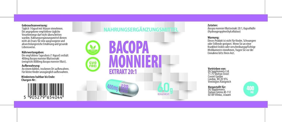 Hepatica Bacopa Monnieri (Brahmi) Extract  8000mg Equivalent (400mg 20:1 Extract) | 120 Vegan Capsules | High-Strength Brain, Memory & Cognitive Support | 3rd Party Lab Tested | Gluten-Free, Non-GMO