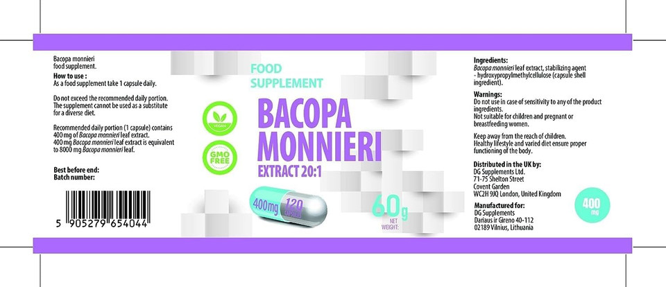 Hepatica Bacopa Monnieri (Brahmi) Extract  8000mg Equivalent (400mg 20:1 Extract) | 120 Vegan Capsules | High-Strength Brain, Memory & Cognitive Support | 3rd Party Lab Tested | Gluten-Free, Non-GMO