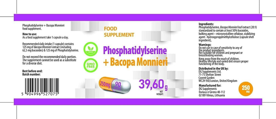 Hepatica Phosphatidylserine + Bacopa Monnieri 250mg | 90 Vegan Capsules | High Strength Memory, Focus & Brain Support | 3rd Party Lab Tested | Non-GMO & Gluten-Free