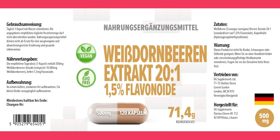 Hepatica Hawthorn Berry Extract  10,000mg Equivalent (500mg of 20:1 Extract)  120 Vegan Capsules with 1.5% Flavonoids, 3rd Party Lab Tested  High Strength Heart Health Support Supplement