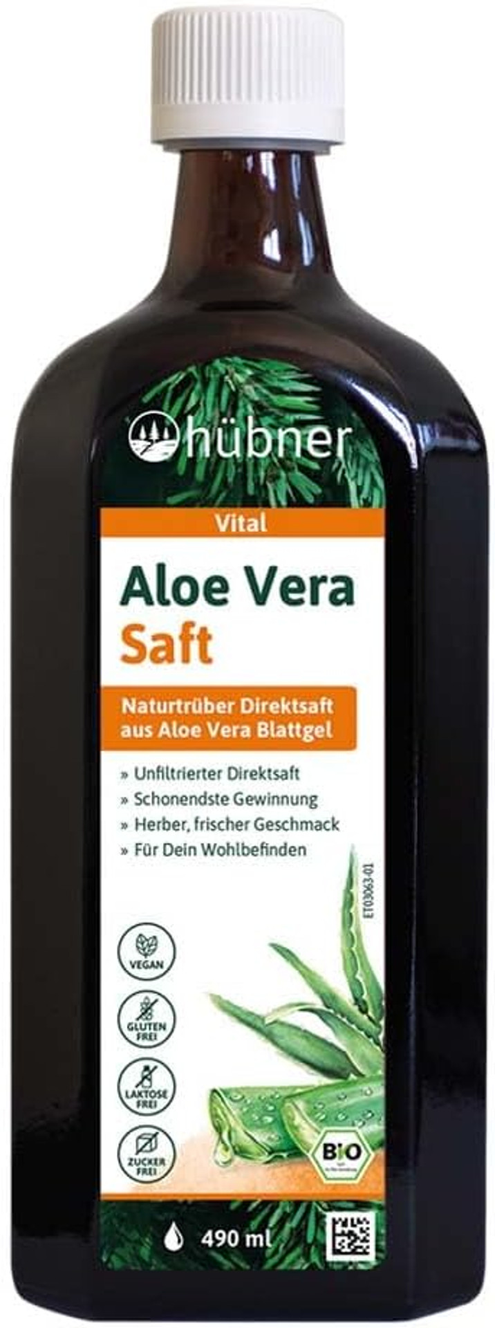 hübner Aloe Vera, Organic Plant Juice, Naturally Cloudy, 490 ml (6)