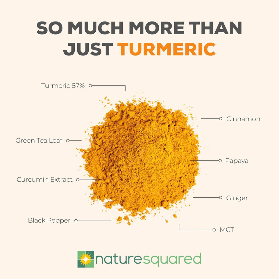 Nature Squared Turmeric Super [Blend] - Premium & Organic Turmeric (3933mg) Powder with 7 Active Ingredients - 330g(3 Month Supply) - Vegan - Non GMO - Gluten Free - GMP - Potent Antioxidant- UK Made