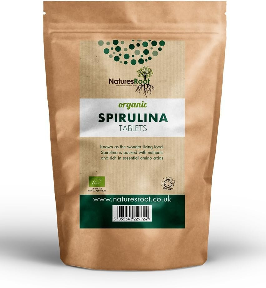 Organic Spirulina Tablets by Natures Root 125g (250 Tablets) - HIGH in Protein & Iron | ANTIOXIDANTS | Nutrient Rich