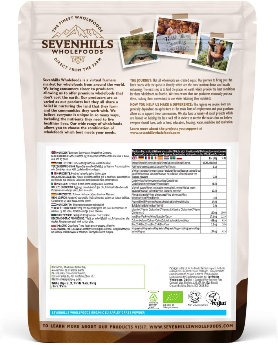 Sevenhills Wholefoods Organic European Barley Grass Powder 200g