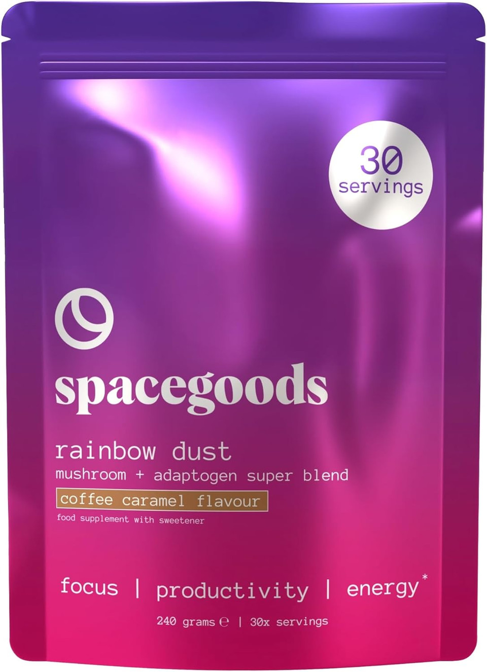 Spacegoods Rainbow Dust 240g | 30 Servings | Flavoured Mushroom Coffee | 80mg of Natural Caffeine | Lions Mane, Chaga, Ashwagandha & Vitamin B5 | Sharper Focus, Energy & Calm | Chocolate