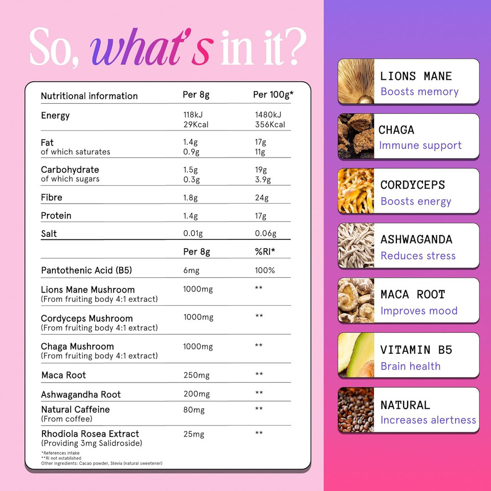 Spacegoods Rainbow Dust 240g | 30 Servings | Flavoured Mushroom Coffee | 80mg of Natural Caffeine | Lions Mane, Chaga, Ashwagandha & Vitamin B5 | Sharper Focus, Energy & Calm | Vanilla & Cinnamon