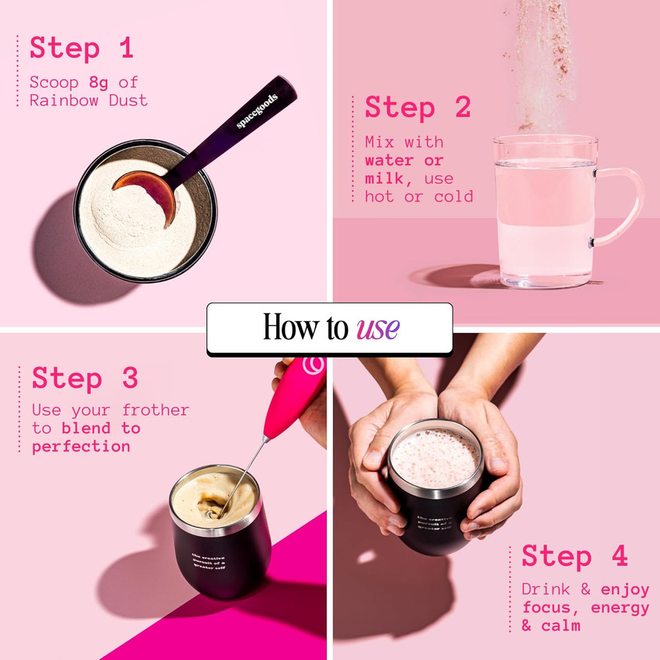 Spacegoods Rainbow Dust 240g | 30 Servings | Flavoured Mushroom Coffee | Decaffeinated | Lions Mane, Chaga, Ashwagandha & Vitamin B5| Sharper Focus, Energy & Calm | Coffee