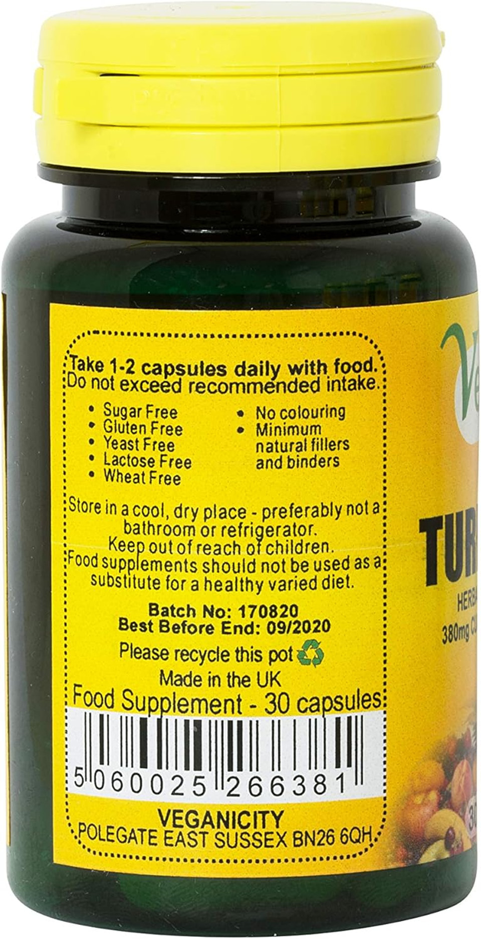 Veganicity Turmeric Extra : Joint and Digestive Plant Supplement : 30 Capsules, in a Planet-Friendly 99% Recycled Pot
