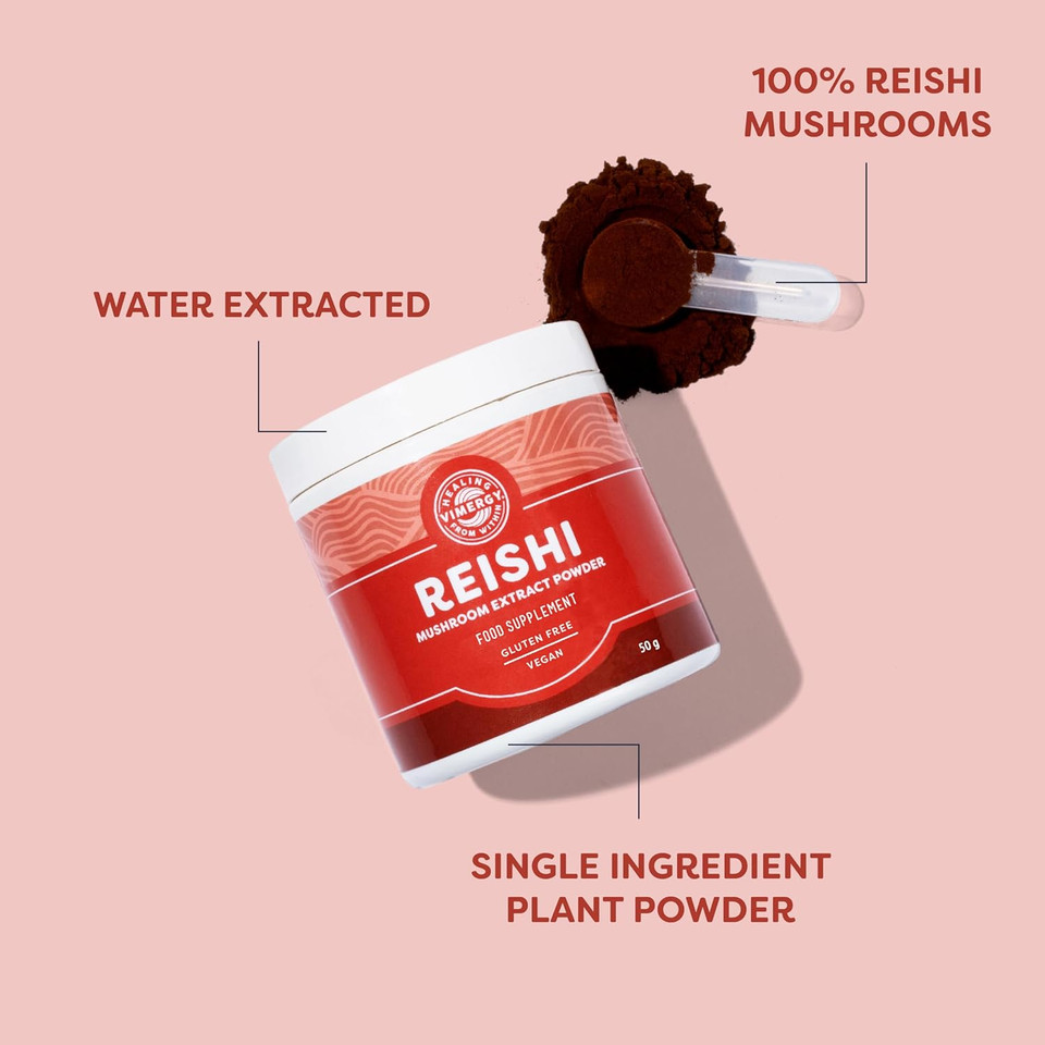 Vimergy Reishi Mushroom Powder, 33 Servings  Reishi Mushroom Extract  Vegan Mushroom Supplement  Formulated Without Anti-Caking Agents, fillers, Flavors, or Sugar  Non-GMO & Gluten-Free (50g)