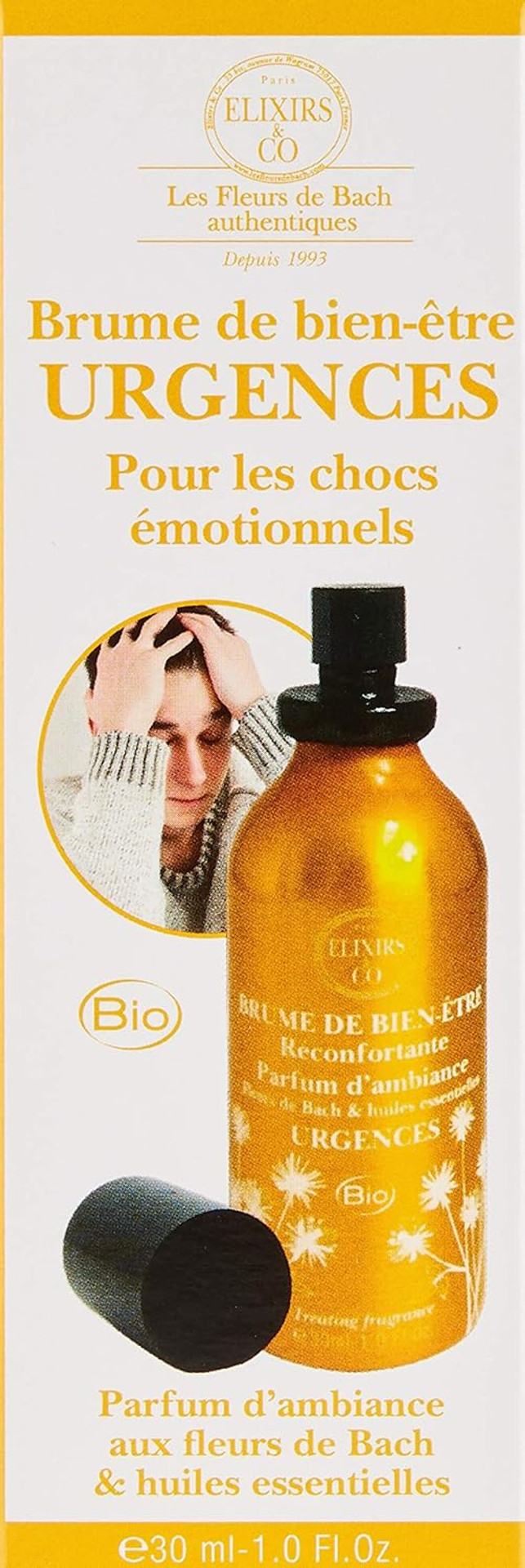 Elixirs & Co . 01080030 Wellness Mist Emergency Bach Flower Essentiales Oils or, gold, 3.5 x 3.3 x 11 cm