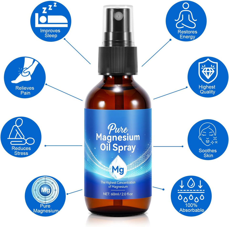 Pure Magnesium Oil Spray, 100% Natural Topical Magnesium Spray for Feet, Magnesium Spray for Sleep, Safe and Effective, 120ml