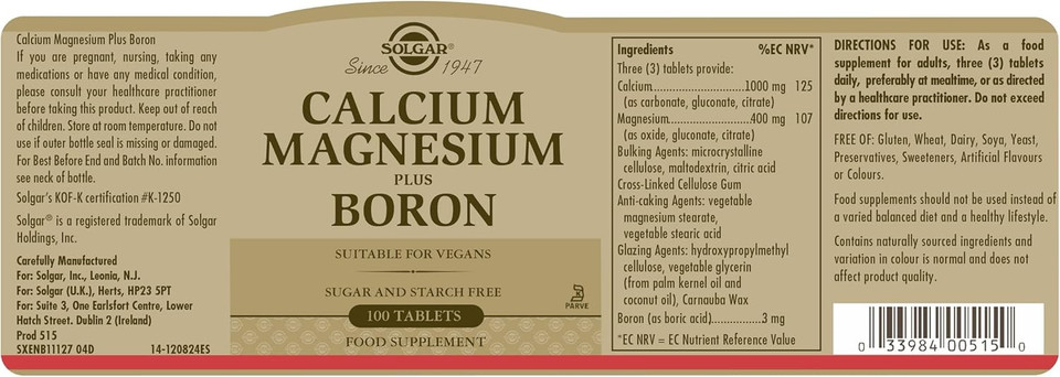 Solgar Calcium Magnesium Citrate Tablets - Pack of 50 - Supports Muscle and Nervous System - For Energy Release and Reduces Tiredness - Vegan, Gluten Free and Kosher