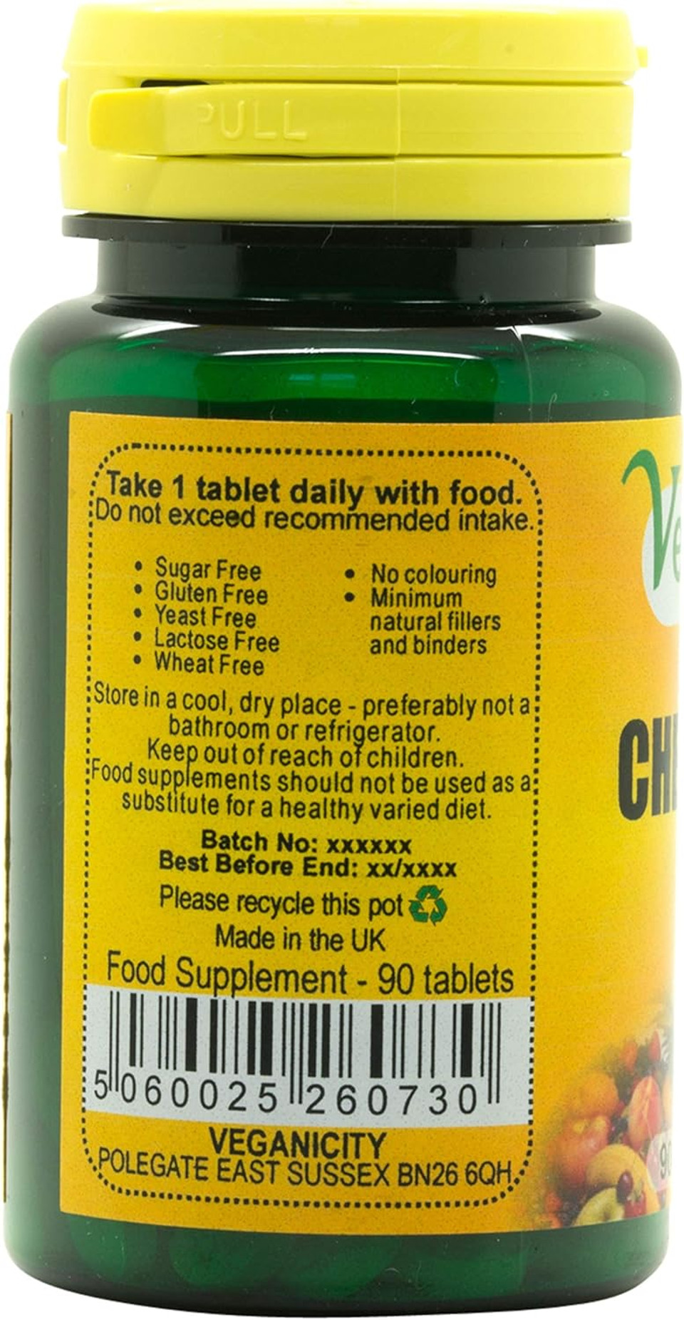 Veganicity Chelated Iron : Mineral Supplement : 90 Tablets