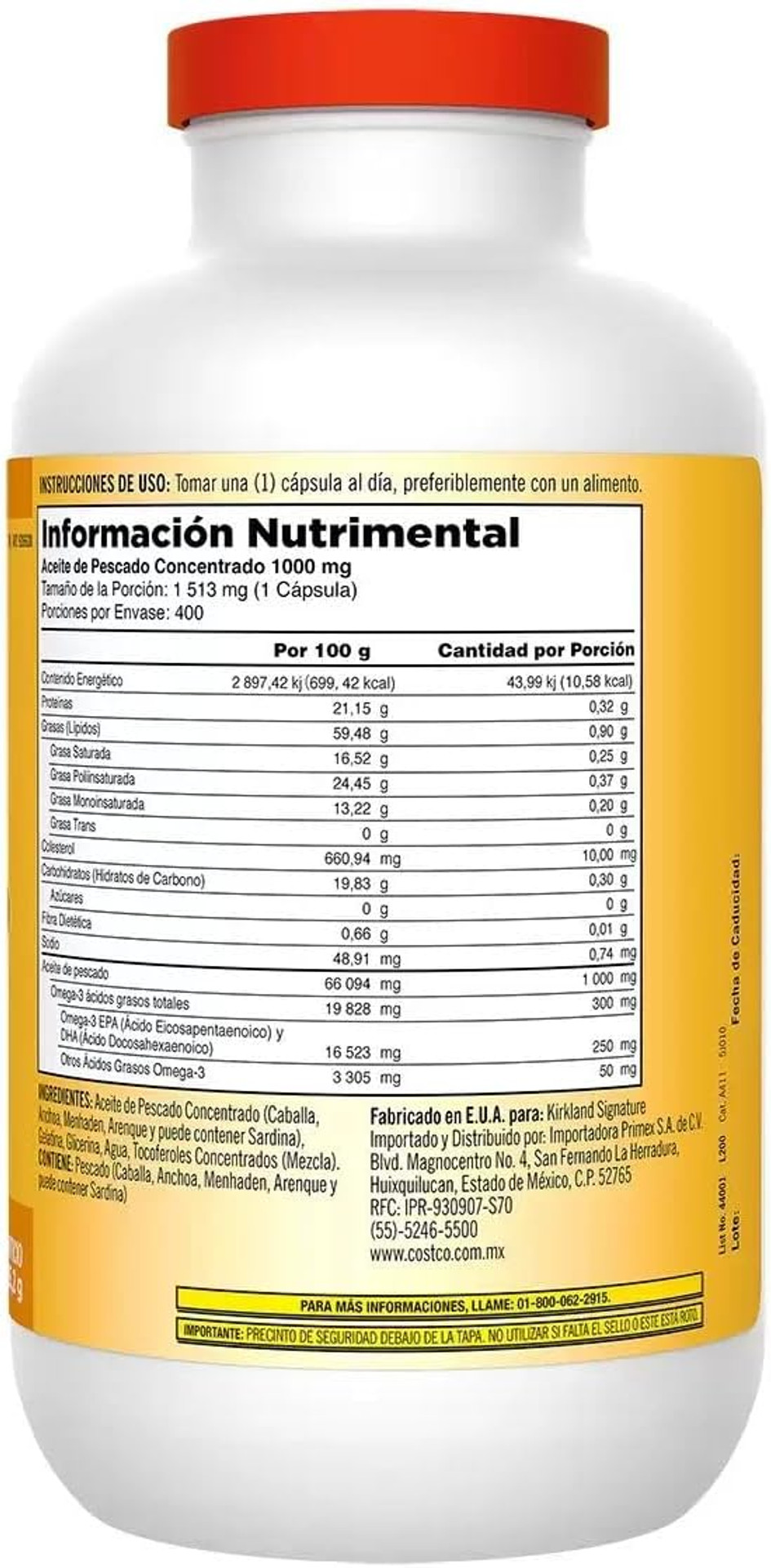 Kirkland Signature Natural Fish Oil Concentrate With Omega-3 Fatty Acids, 400 Softgels, 1000Mg