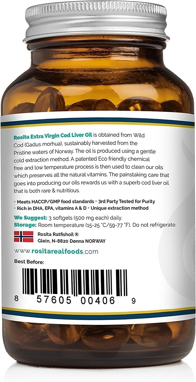 Rosita Real Foods Extra Virgin Cod Liver Oil (EVCLO) Softgels - 90 Softgels, 0.21 kilograms