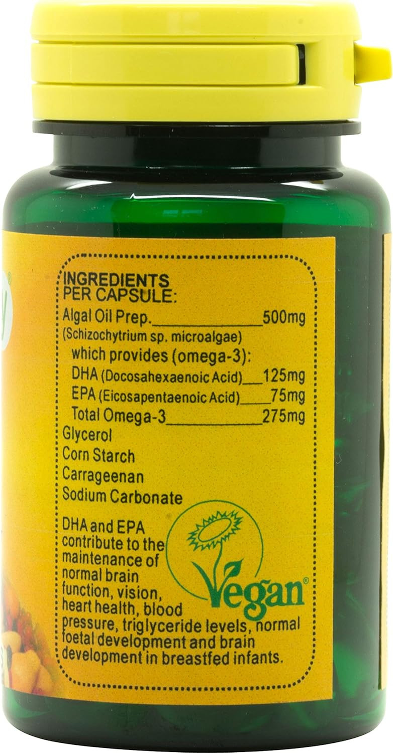 Veganicity Omega-3 DHA:EPA 500mg : Algal Oil Omega-3 Fatty Acid : 60 Vcaps, in a Planet-Friendly 99% Recycled Pot