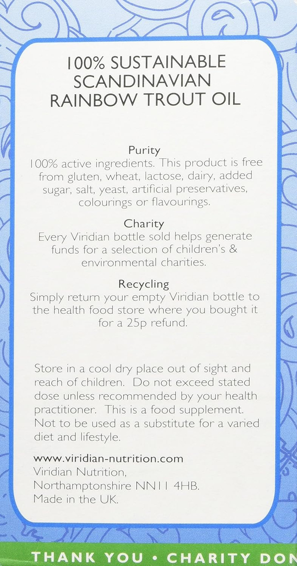 Viridian - Scandinavian Rainbow Trout Oil, 90 Softgels | Omega Oil Softgels | Maintenance of Vision and Normal Brain Function | 100% Sustainable | Nutritionist Formulated