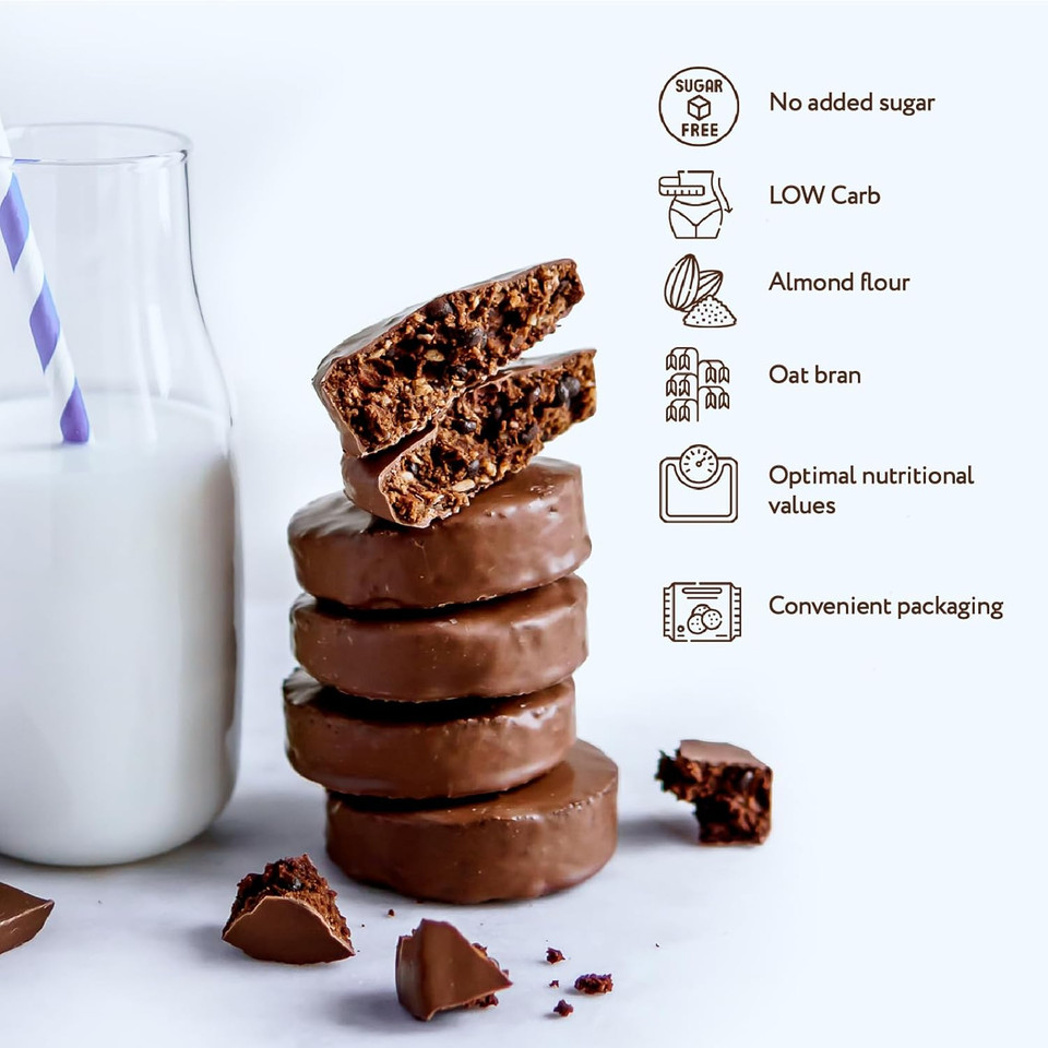 FitnesSHOCK Chocolate Brownie Mix Box without Added Sugar, 15% Protein, satiating dietary fibre, Soft Texture, 10 Pieces, 50g - Chocolate and Coconut