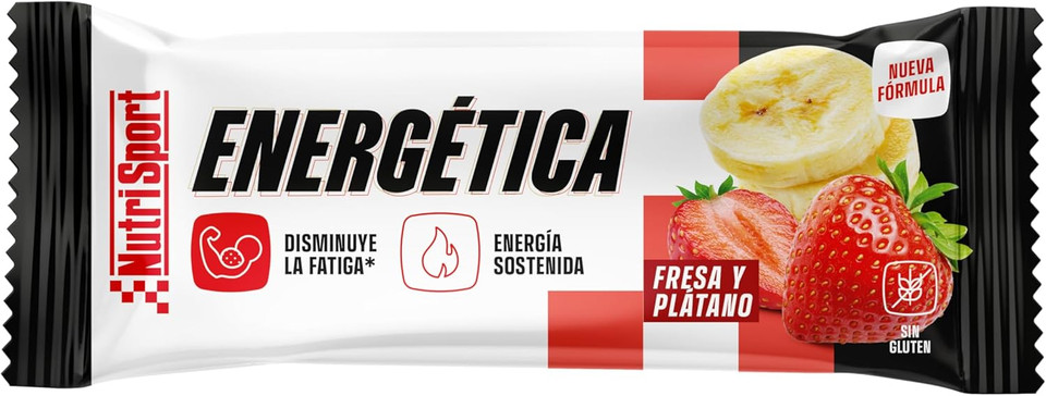 Nutrisport - Energy Bars 49g - Strawberry and Banana Flavor - High in Proteins and Carbohydrates - No Palm Oil - No Gluten - Box of 24 units