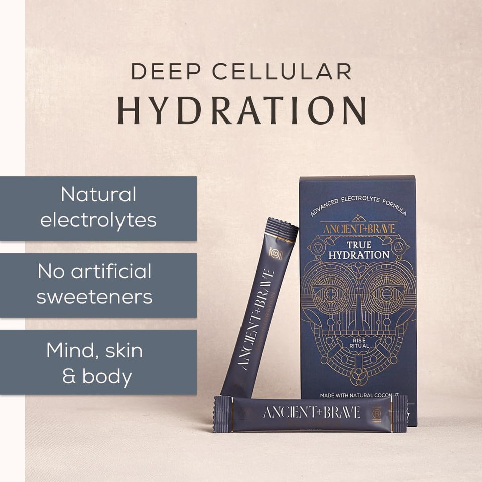 Ancient + Brave True Hydration 180g Jar - Electrolytes Powder with Magnesium, Potassium & Chromium - Natural Coconut Water Electrolyte Powder for Morning Hydration, Workout Recovery & Fasting Support