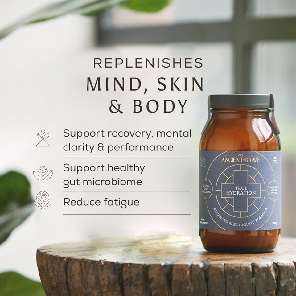 Ancient + Brave True Hydration 180g Jar - Electrolytes Powder with Magnesium, Potassium & Chromium - Natural Coconut Water Electrolyte Powder for Morning Hydration, Workout Recovery & Fasting Support