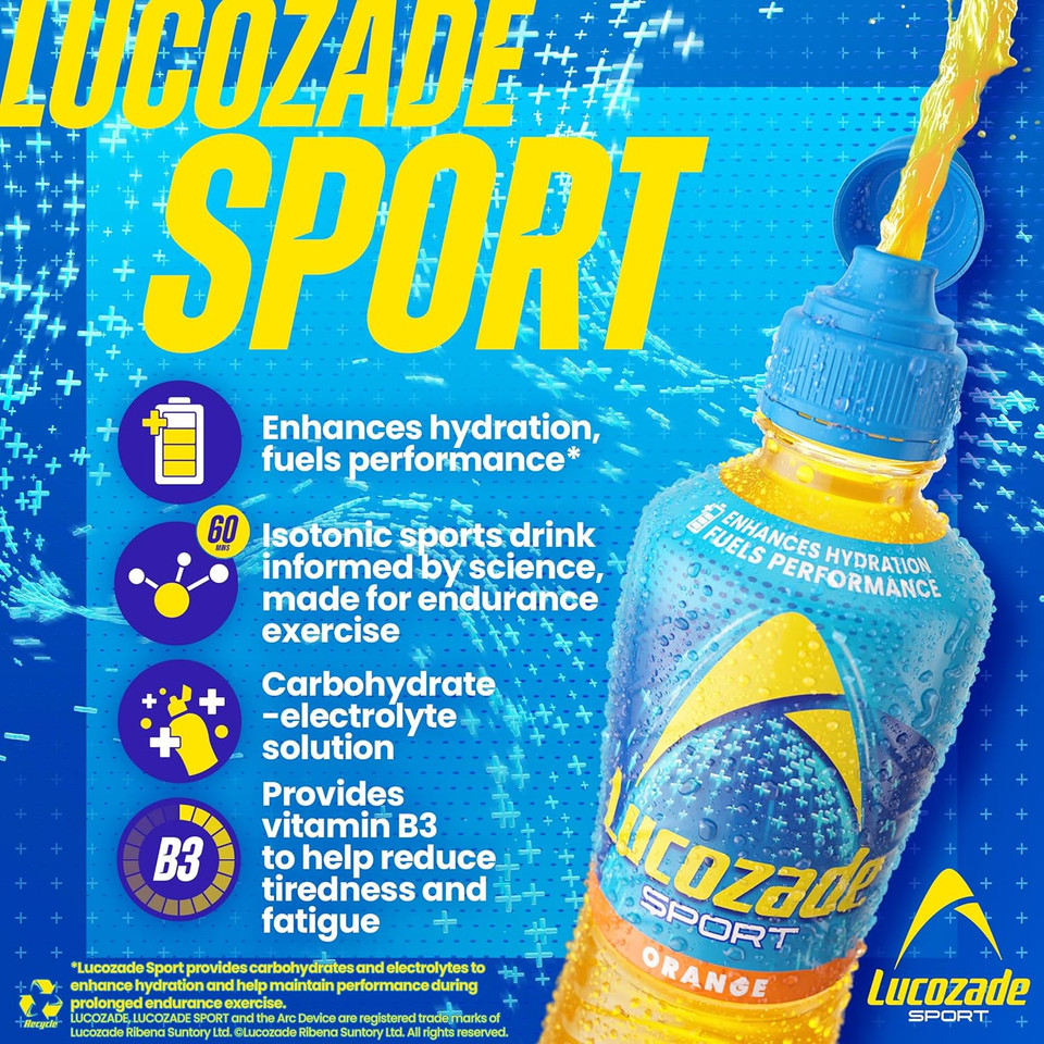 Lucozade Sport Isotonic Drink Orange Flavour with Sugars and Sweetener - 750ml |Pack of 12 & Energy Original 12 x 500ml bottles Lucozade Sport Isotonic Drink Orange Flavour with Sugars and Sweetener - 750ml |Pack of 12 & Energy Original 12 x 500ml bottles