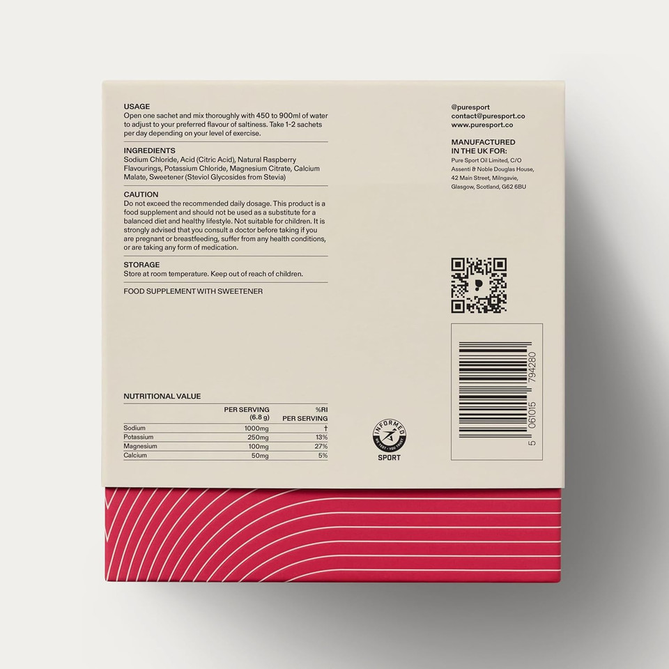Puresport Ultra Electrolytes (Raspberry Salt/30 Sachets) | Science-Backed Electrolytes Powder | Optimises Hydration | Supports Muscle Function | No Added Sugar