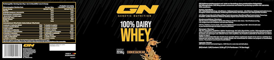 GN Laboratories 100% Dairy Whey Protein Powder 2230 g (Cookies and Cream) - Protein Powder for Muscle Building - Protein Powder for Protein Shake