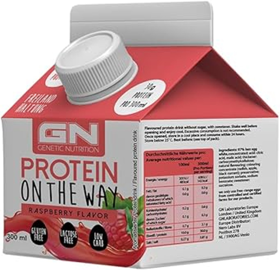 GN Laboratories Protein on The Way (6 x 300 ml Raspberry) - Practical Lactose Celebration Egg Clear Protein Drink - Ideal for Muscle Building