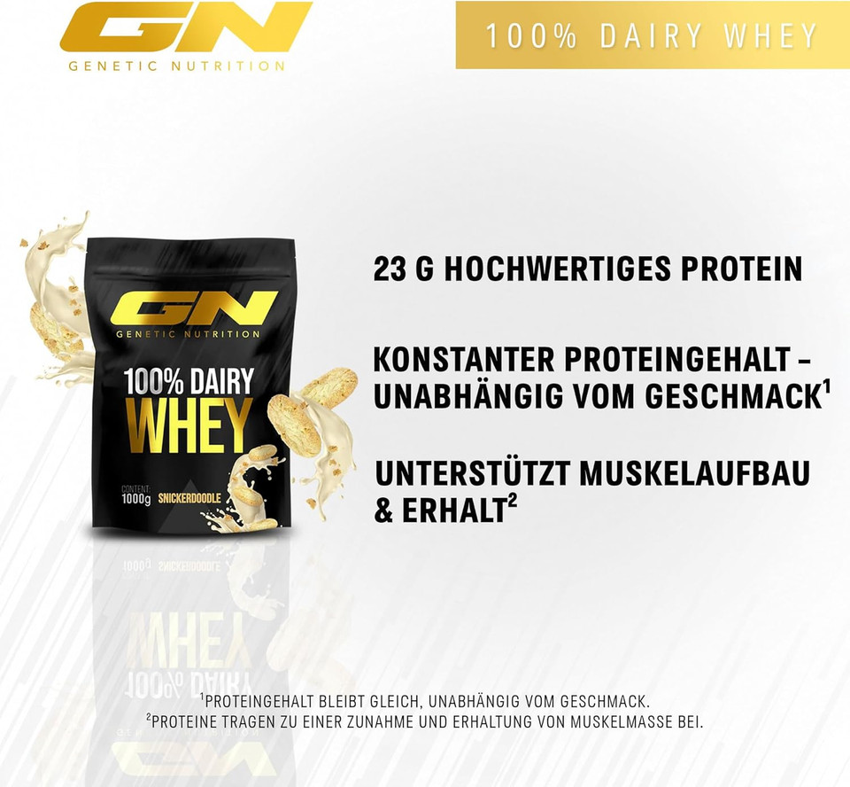 GN Laboratories 100% Dairy Whey Protein Powder 1 kg (Snickerdoodle) - Protein Powder with 23 g Protein per Serving, Ideal for Muscle Building and Preservation, Tested Quality, Made in Germany