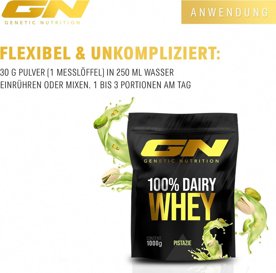 GN Laboratories Whey Protein - Creamy Protein Powder for Muscle Building & Fitness - 23 g Protein per Serving, Low Carb & Sugar Free - Flavour: (Pistachio) - Premium Quality from Germany
