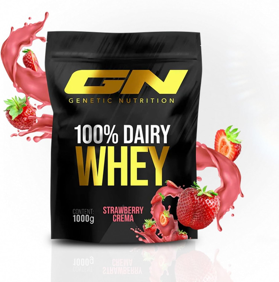 GN Laboratories 100% Dairy Whey Protein Powder 1 kg (Strawberry Crema) - Protein Powder with 23 g Protein per Serving, Ideal for Muscle Building and Preservation, Tested Quality, Made in Germany
