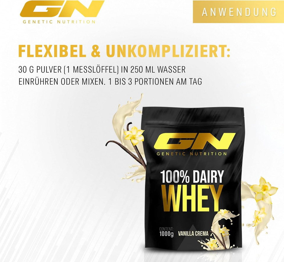GN Laboratories 100% Dairy Whey Protein Powder 1000 g (Vanilla Cream) - Protein Powder for Muscle Building - Protein Powder for Protein Shake