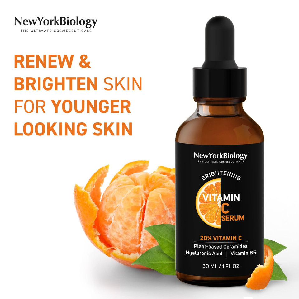 New York Biology Vitamin C Serum For Face With Hyaluronic Acid And 20% Vitamin C - 1 Fl Oz  Moisturizing Anti Aging Face Serum For Dark Spots, Dark Circles, Fine Lines And Wrinkles