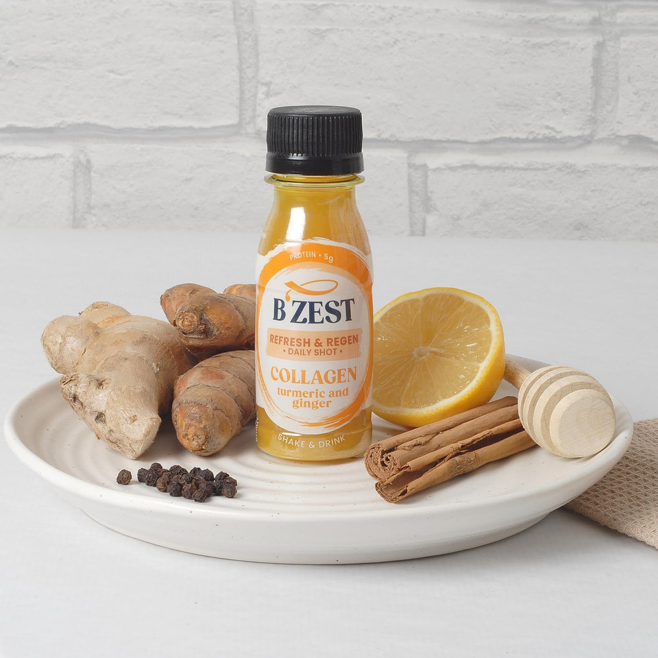 BumbleZest Refresh & Regen: Ginger, Turmeric & Collagen Daily Health Shot, Refreshing Shot with a Zesty Kick, 5g Protein (12 x 60ml)