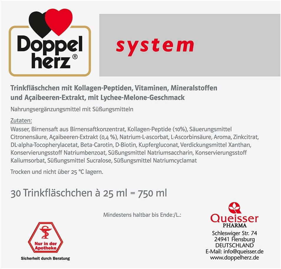 Doppelherz collagen beauty, 30 drinking bottles - with collagen peptides, açai extract, biotin, zinc - anti-wrinkles, skin health