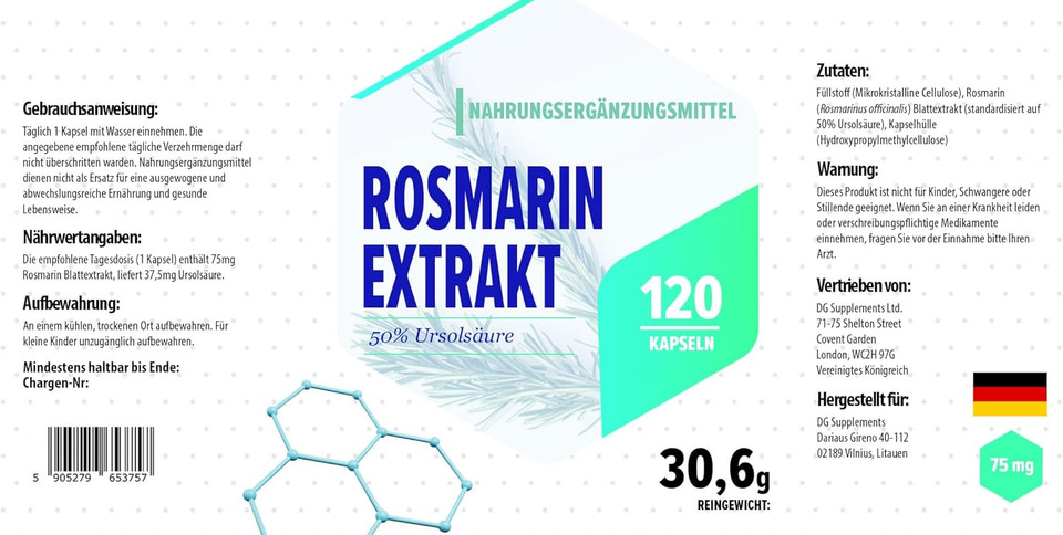 Hepatica Ursolic Acid 75mg from Rosemary Extract  120 Vegan Capsules | High-Strength Muscle, Metabolic & Anti-Inflammatory Support | 3rd Party Lab Tested