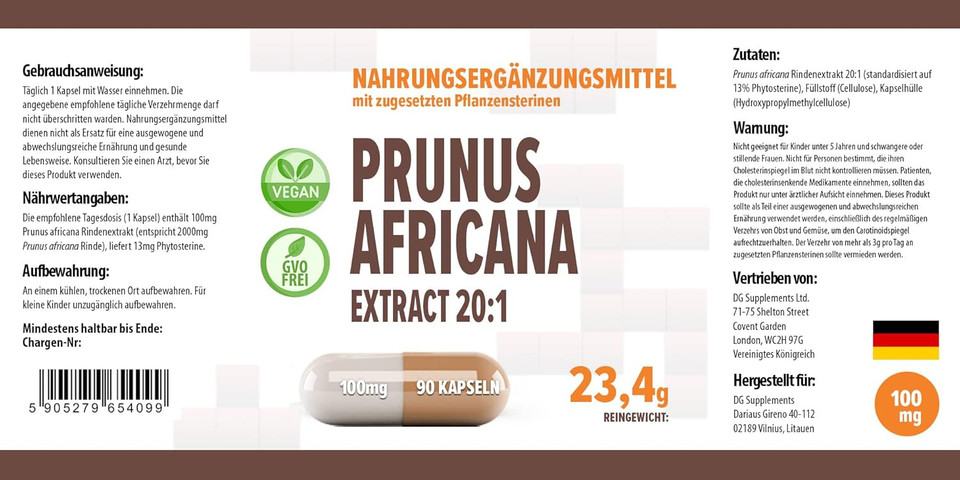 Hepatica Pygeum Africanum  2000mg Equivalent (100mg 20:1 Extract) | 90 Vegan Capsules | 13% Phytosterols | High-Strength Prostate & Urinary Health Support | 3rd Party Lab Tested