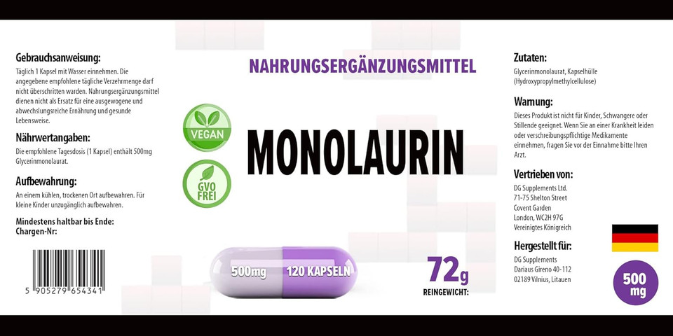 Hepatica Monolaurin 500mg | 120 Vegan Capsules | High Strength Immune & Gut Health Support | 3rd Party Lab Tested | Non-GMO & Gluten-Free