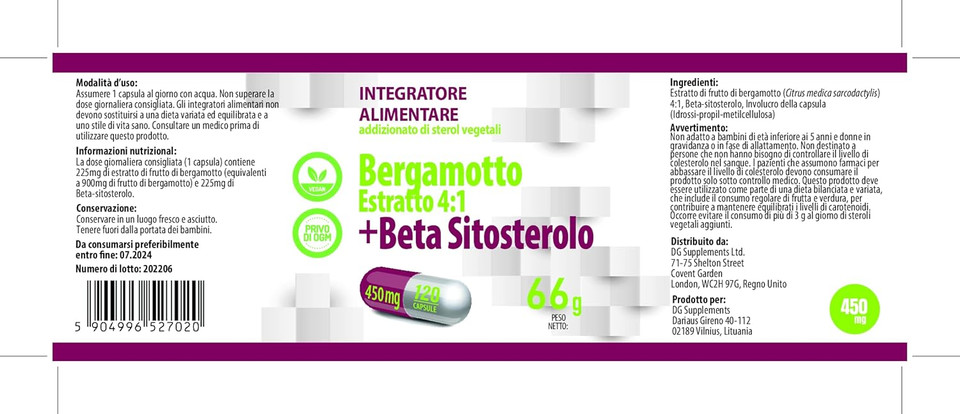 Hepatica Citrus Bergamot + Beta Sitosterol Complex 450mg | 120 Vegan Capsules | High Strength Heart, Cholesterol & Prostate Support | 3rd Party Lab Tested | Non-GMO & Gluten-Free