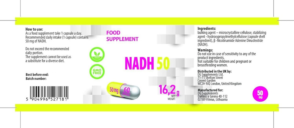 Hepatica NADH 50mg | 60 Vegan Capsules | High Strength Energy, Brain & Cellular Support | 3rd Party Lab Tested | Gluten & GMO Free