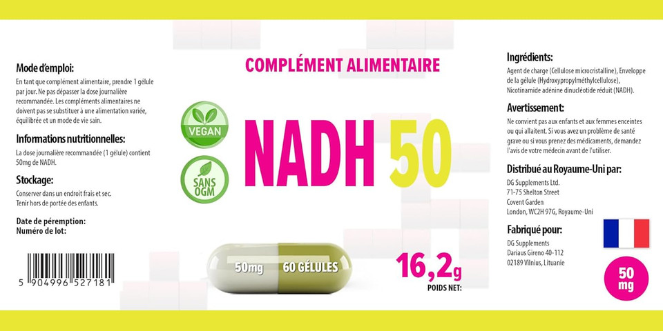 Hepatica NADH 50mg | 60 Vegan Capsules | High Strength Energy, Brain & Cellular Support | 3rd Party Lab Tested | Gluten & GMO Free