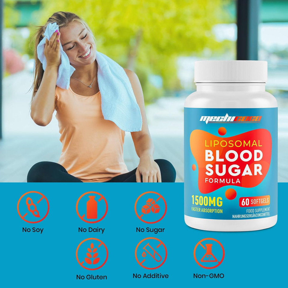Liposomal Blood Sugar Supplement 1500mg(2 Packages) - High Strength Antioxidant AMPK Activator High Absorption Supports GLP-1 Cardiovascular Heart No Gluten No Soy