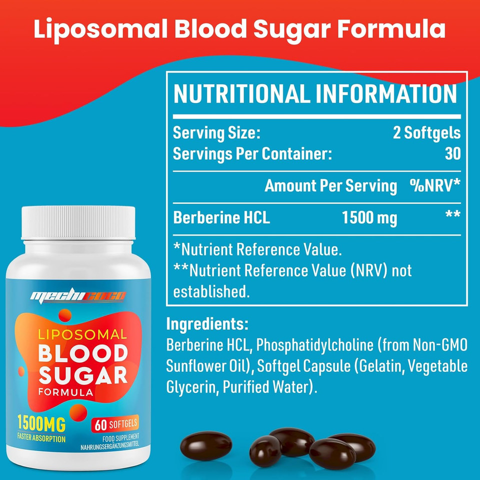 Liposomal Blood Sugar Supplement 1500mg - High Strength Antioxidant AMPK Activator High Absorption Supports GLP-1 Cardiovascular Heart,No Gluten No Soy