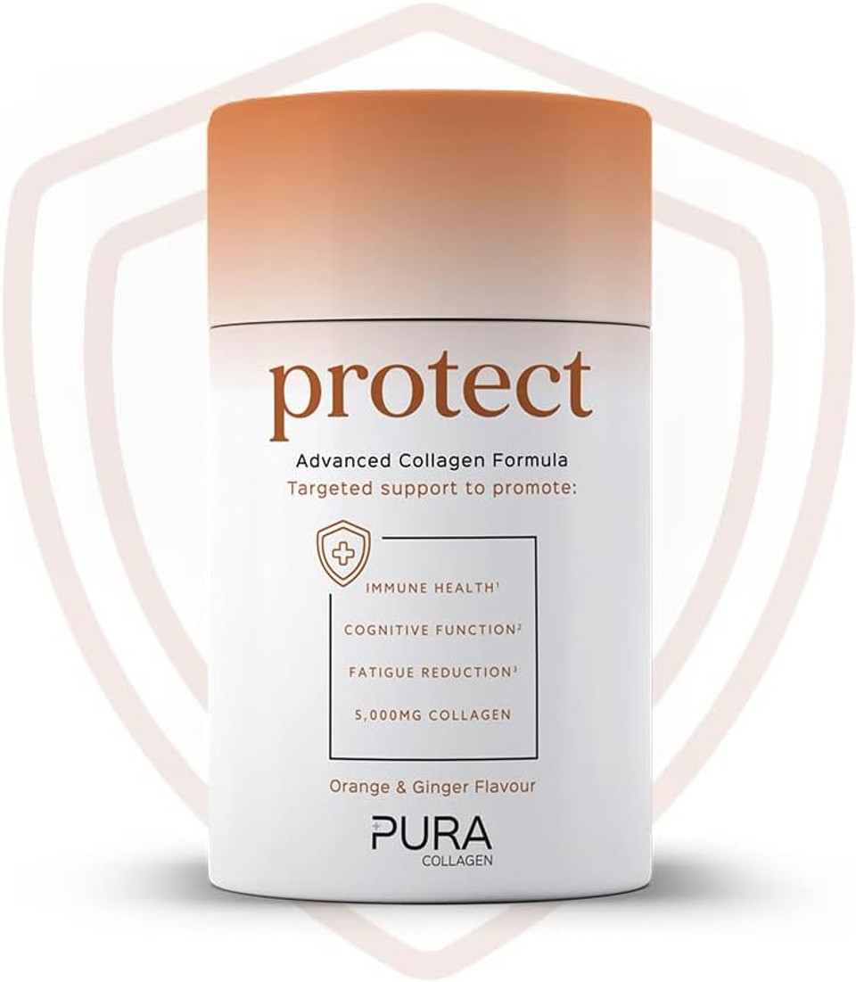 Pura Collagen Powdered Supplement (Protect) 5,000mg Bioactive Collagen Peptides® with Added Vitamin B12, Vitamin D3 and Natural Ginger Root Extract