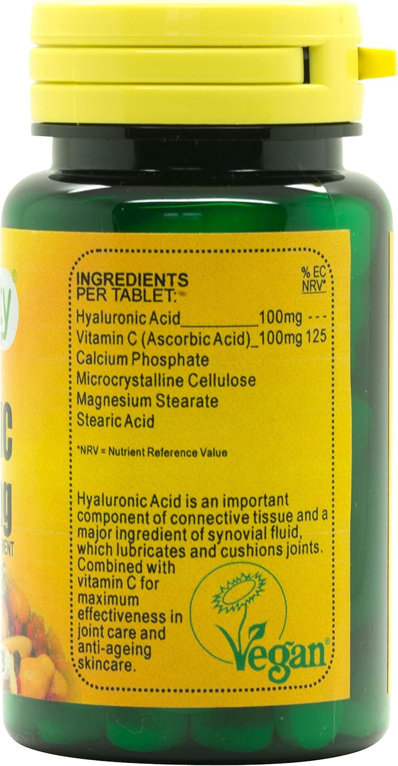 Veganicity Hyaluronic Acid 100mg : Bone & Joint Health Nutrient : 30 Tablets