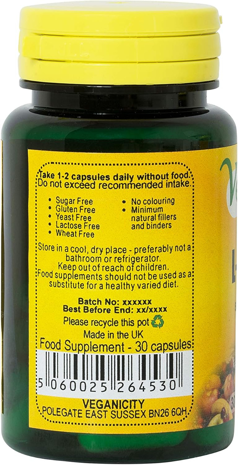 Veganicity L-Tyrosine 500mg : Amino Acid Supplement - 30 Vegan Capsules,in a Planet-Friendly 99% Recycled Pot